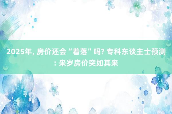 2025年, 房价还会“着落”吗? 专科东谈主士预测: 来岁房价突如其来